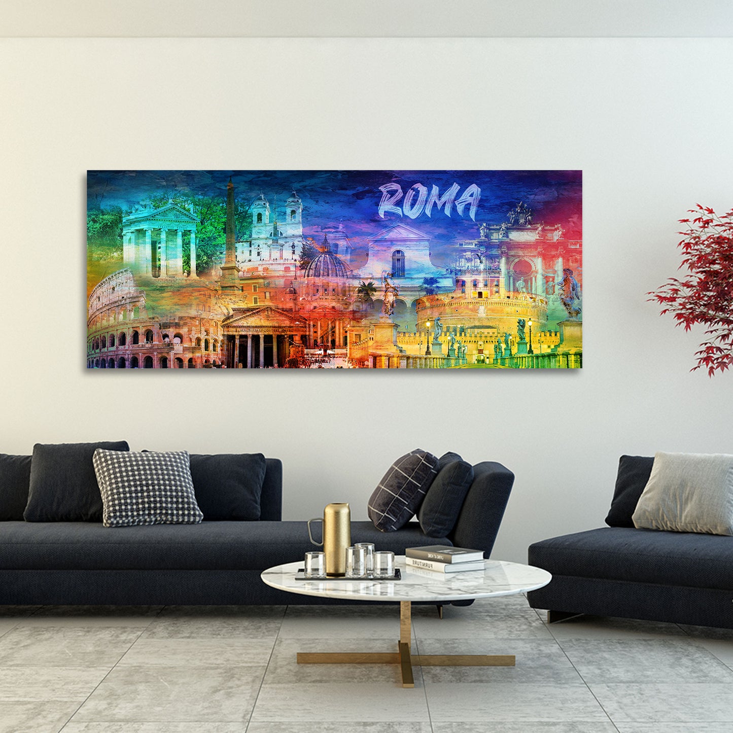 Quadro città Roma monumenti famosi colosseo san pietro architettura moderna