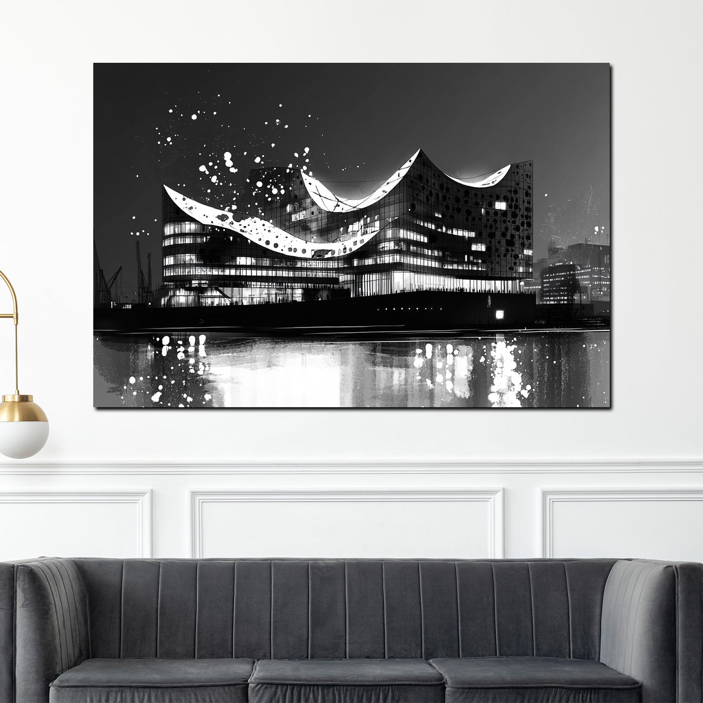 Quadro città amburgo elbphilharmonie architettura bianco e nero riflesso artistico