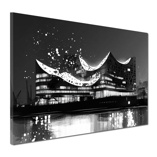 Quadro città amburgo elbphilharmonie architettura bianco e nero riflesso artistico