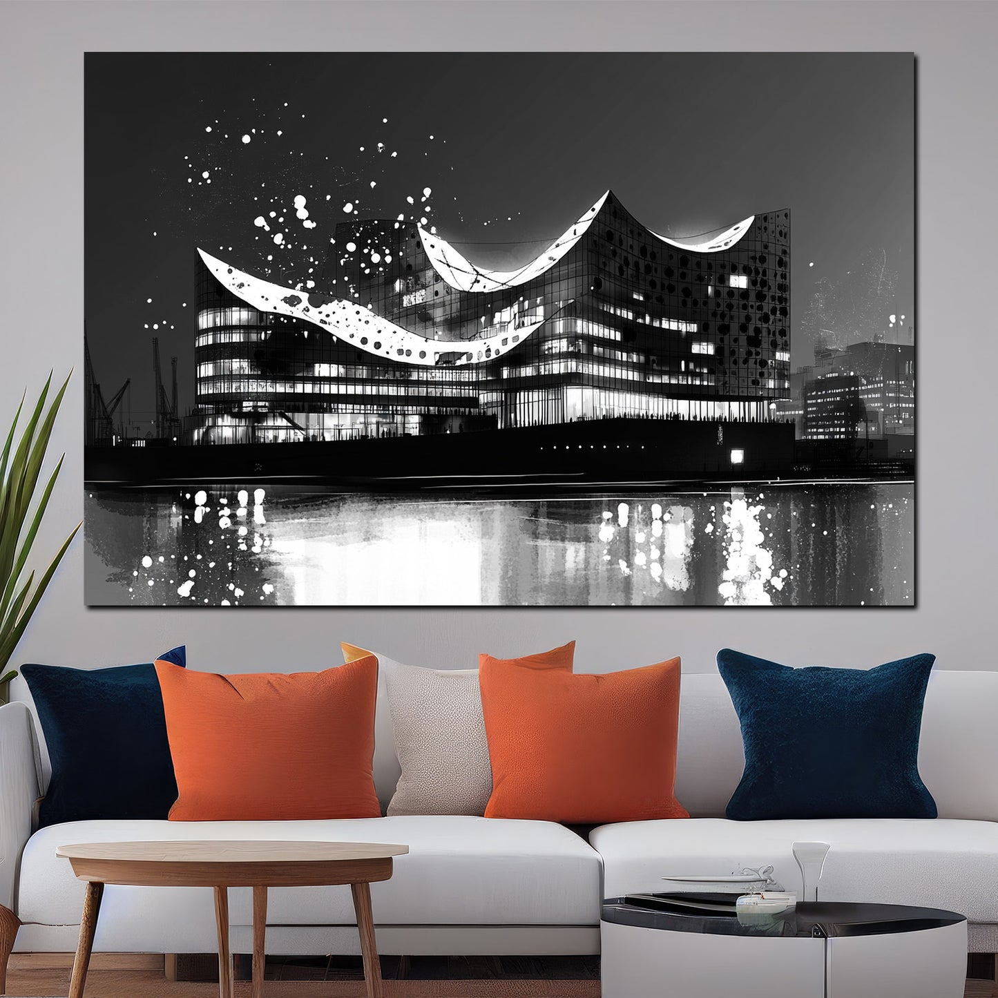 Quadro città amburgo elbphilharmonie architettura bianco e nero riflesso artistico