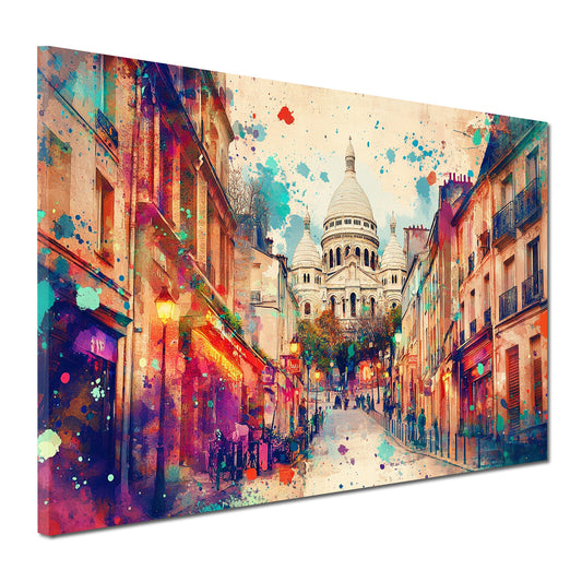 Quadro città astratto Parigi Sacré-Cœur Pop Art colorato
