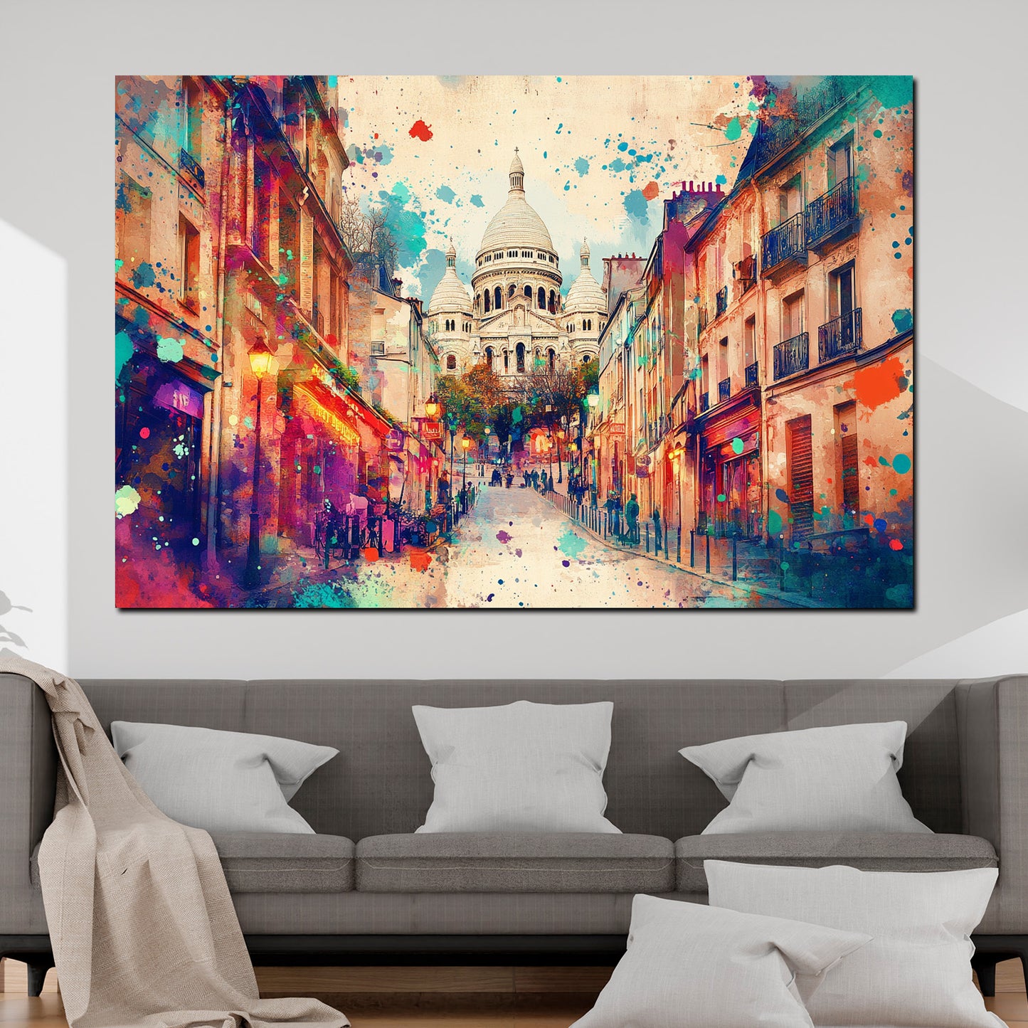 Quadro città astratto Parigi Sacré-Cœur Pop Art colorato