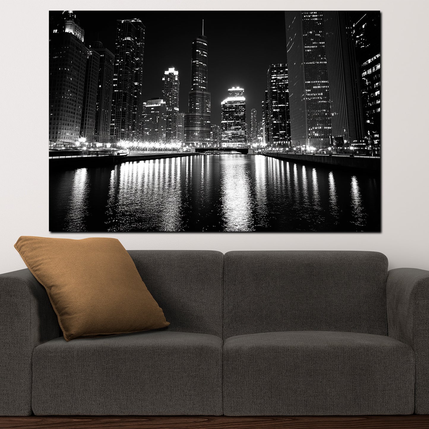 Quadro città chicago usa skyline grattacieli bianco e nero riflesso notturno