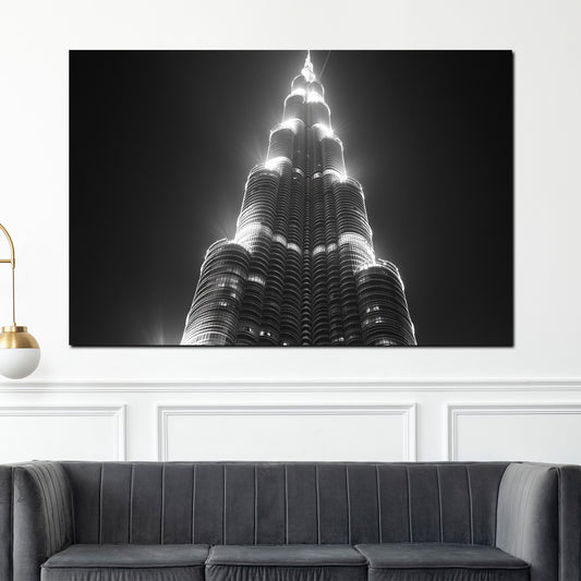 Quadro città dubai burj khalifa architettura bianco e nero prospettiva notturna