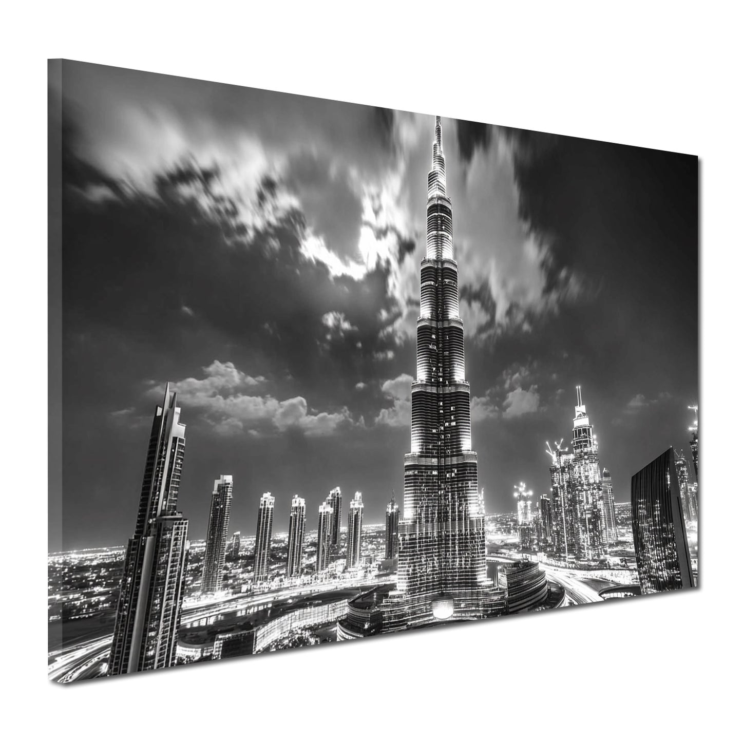 Quadro città dubai burj khalifa skyline bianco e nero architettura notturna