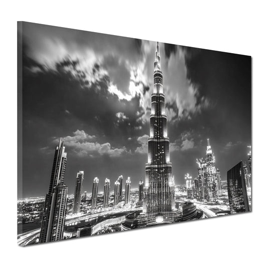 Quadro città dubai burj khalifa skyline bianco e nero architettura notturna