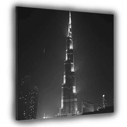 Quadro città dubai burj khalifa skyline notturna bianco e nero