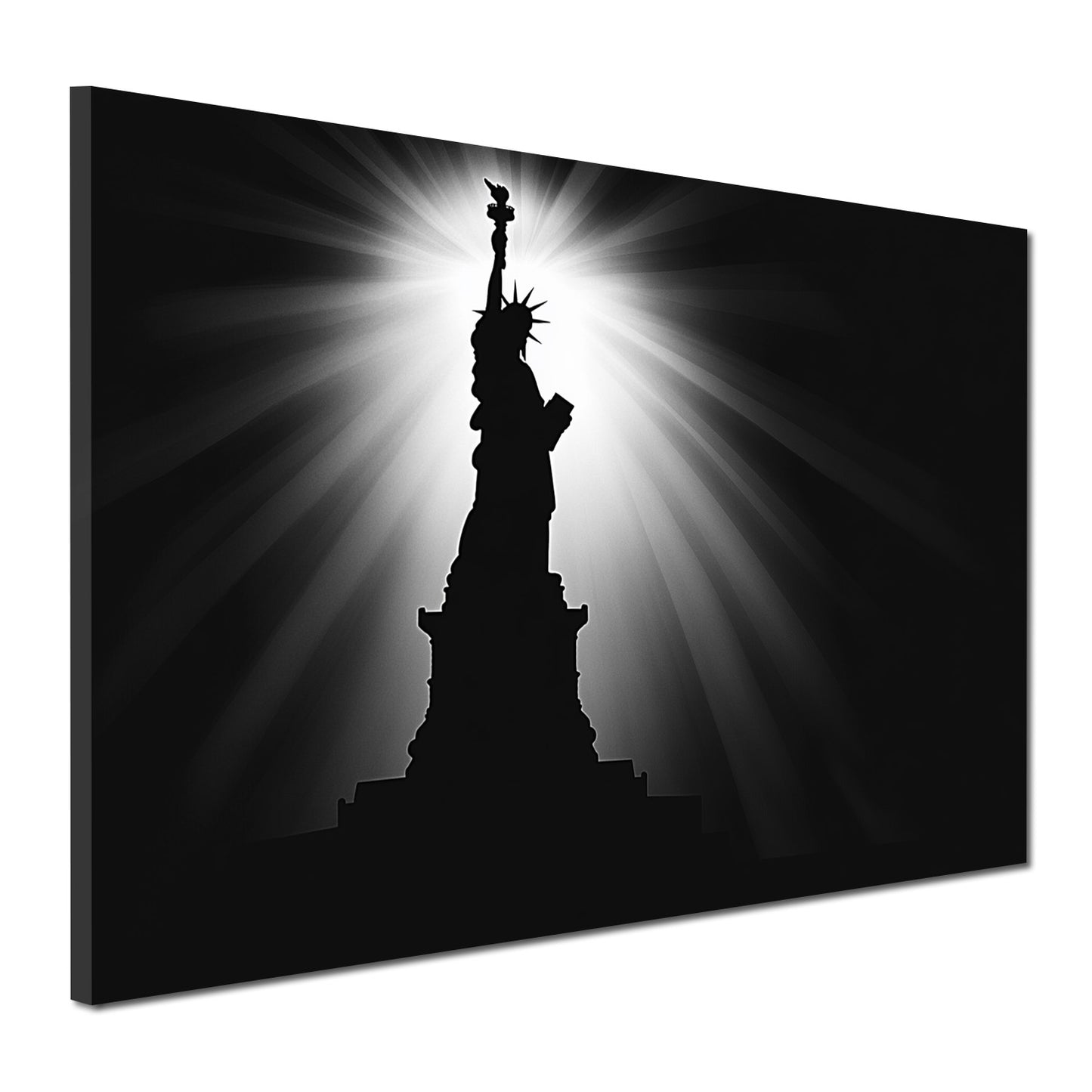 Quadro città new york statua della libertà bianco nero raggi di luce