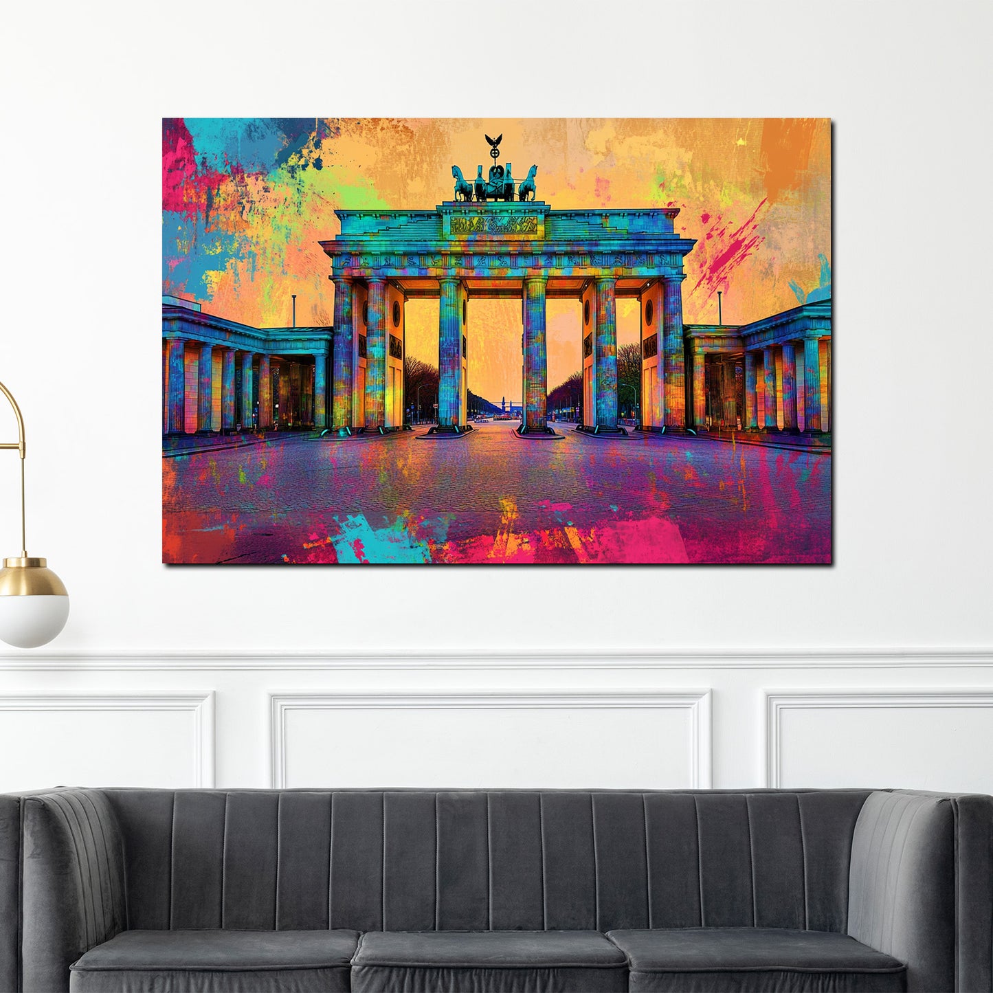 Quadro città pop art berlino porta di brandeburgo colorato tramonto urbano