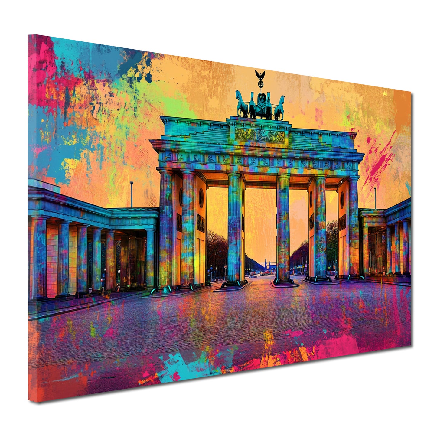 Quadro città pop art berlino porta di brandeburgo colorato tramonto urbano