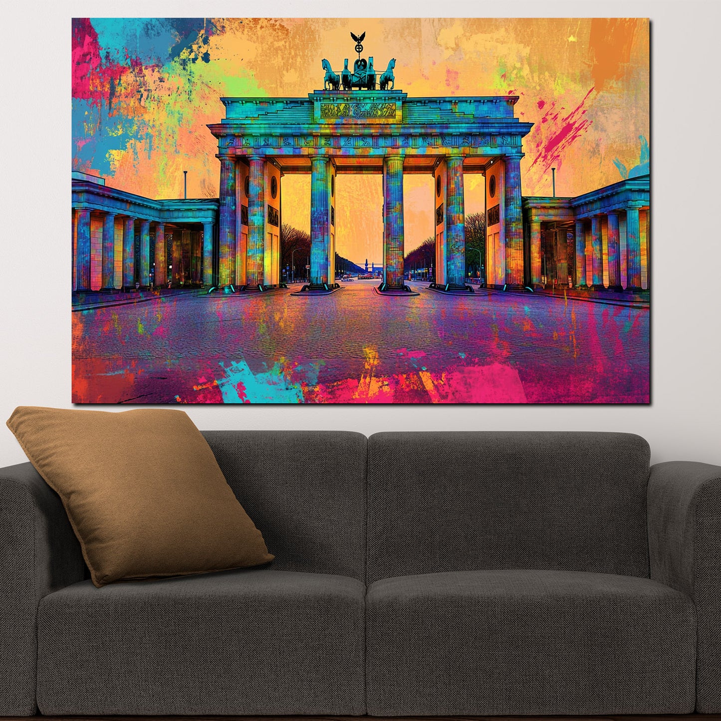 Quadro città pop art berlino porta di brandeburgo colorato tramonto urbano