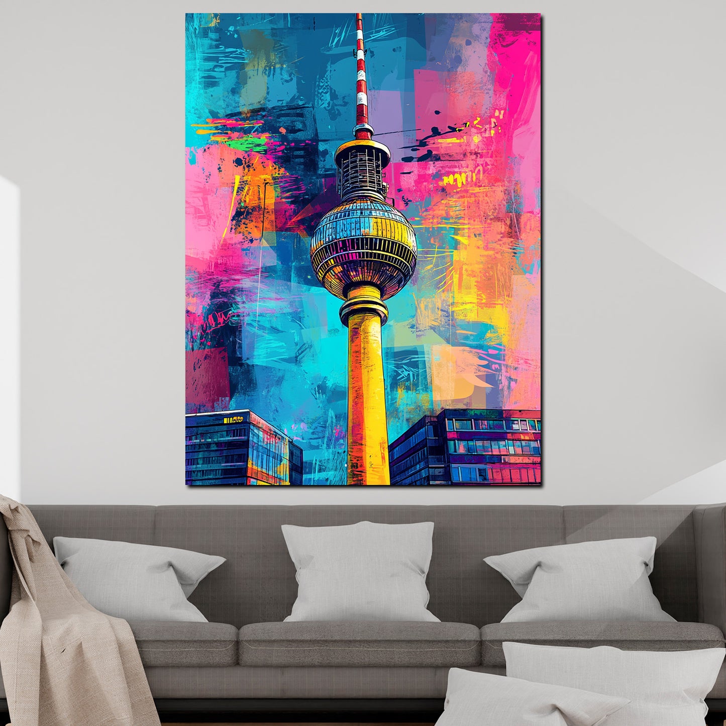 Quadro città pop art berlino torre della televisione colorato