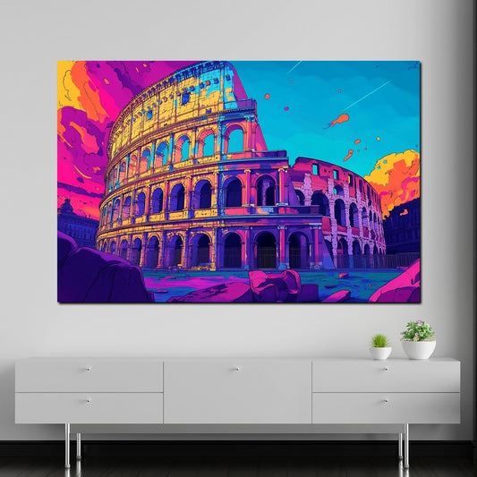 Quadro città pop art roma colosseo architettura colorata storica