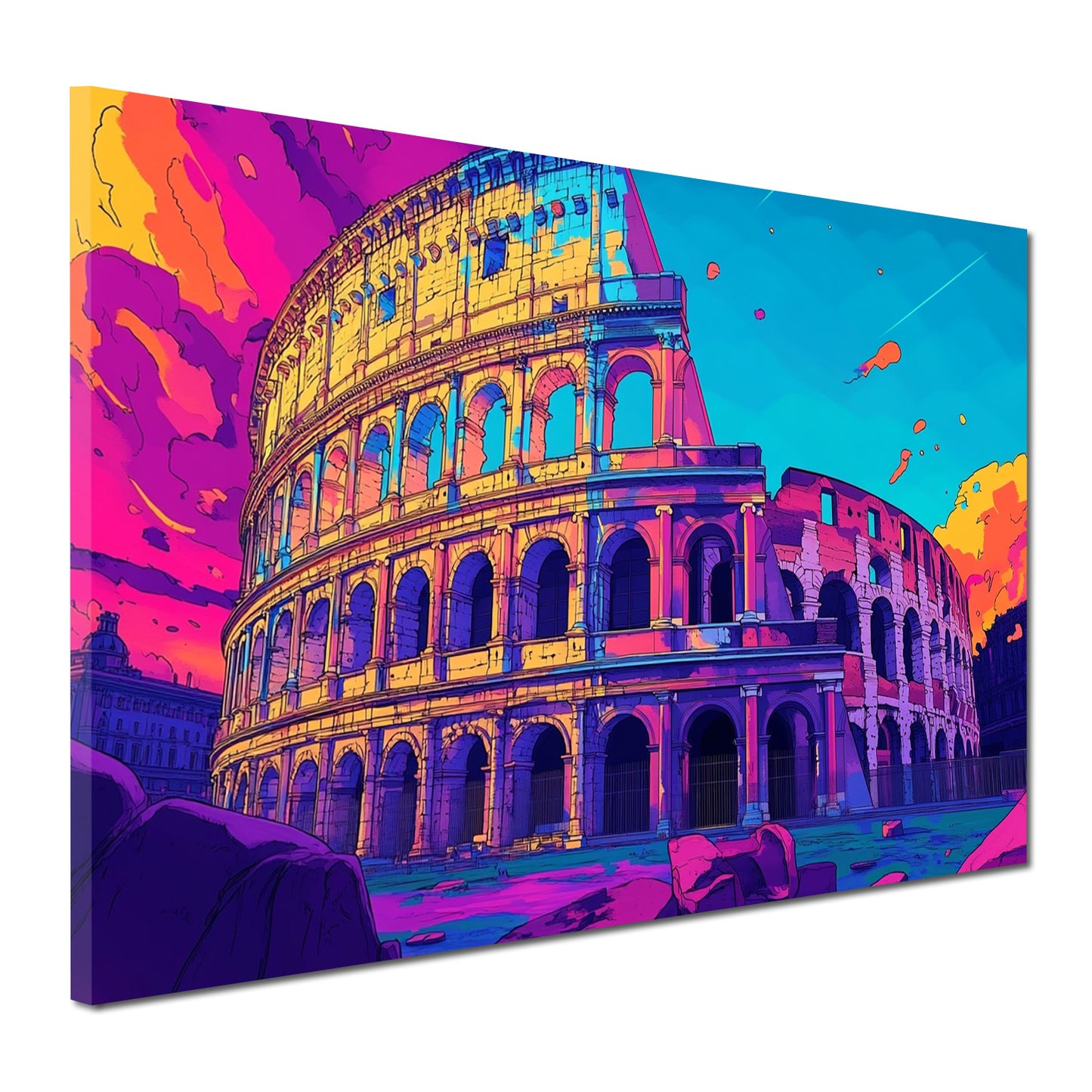 Quadro città pop art roma colosseo architettura colorata storica