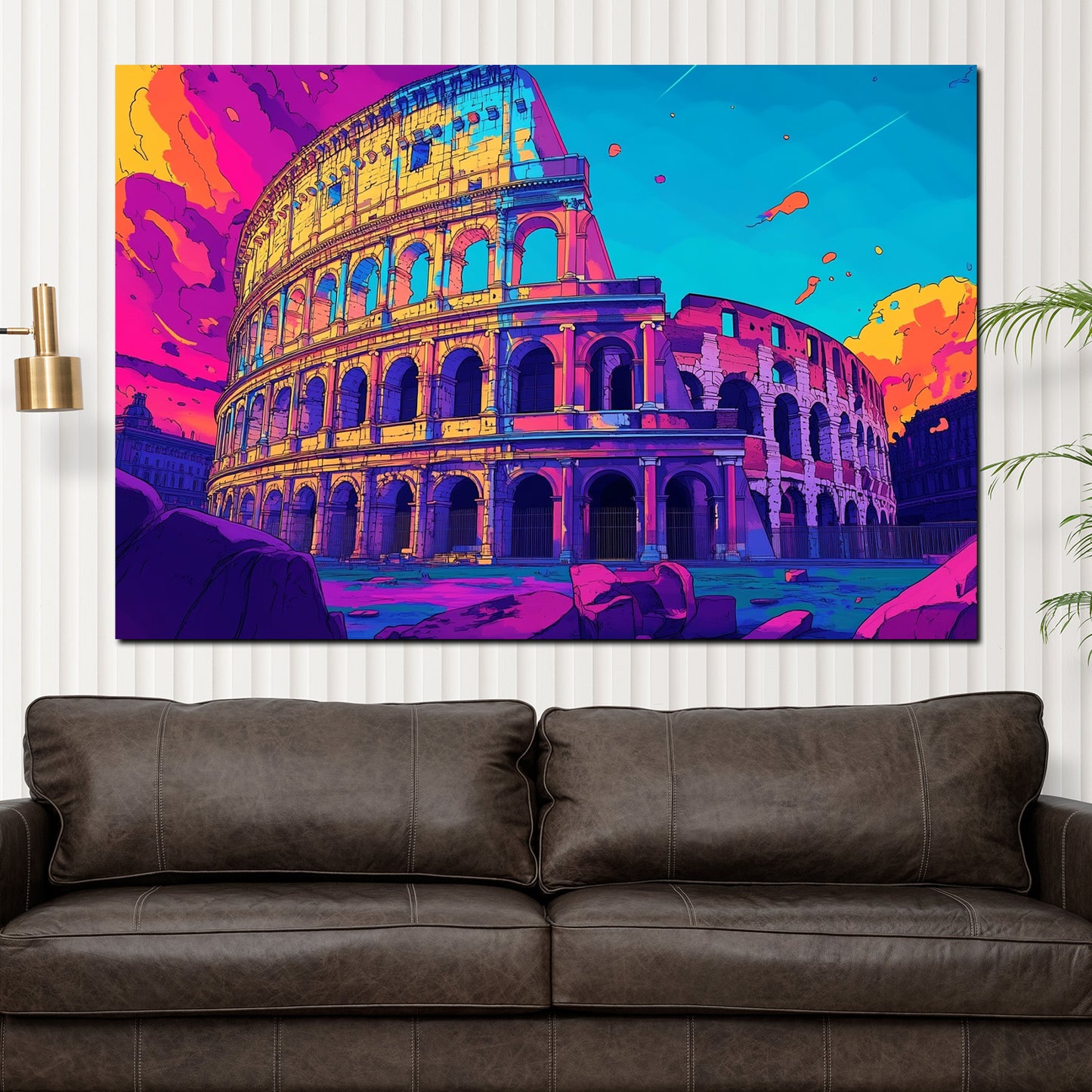 Quadro città pop art roma colosseo architettura colorata storica