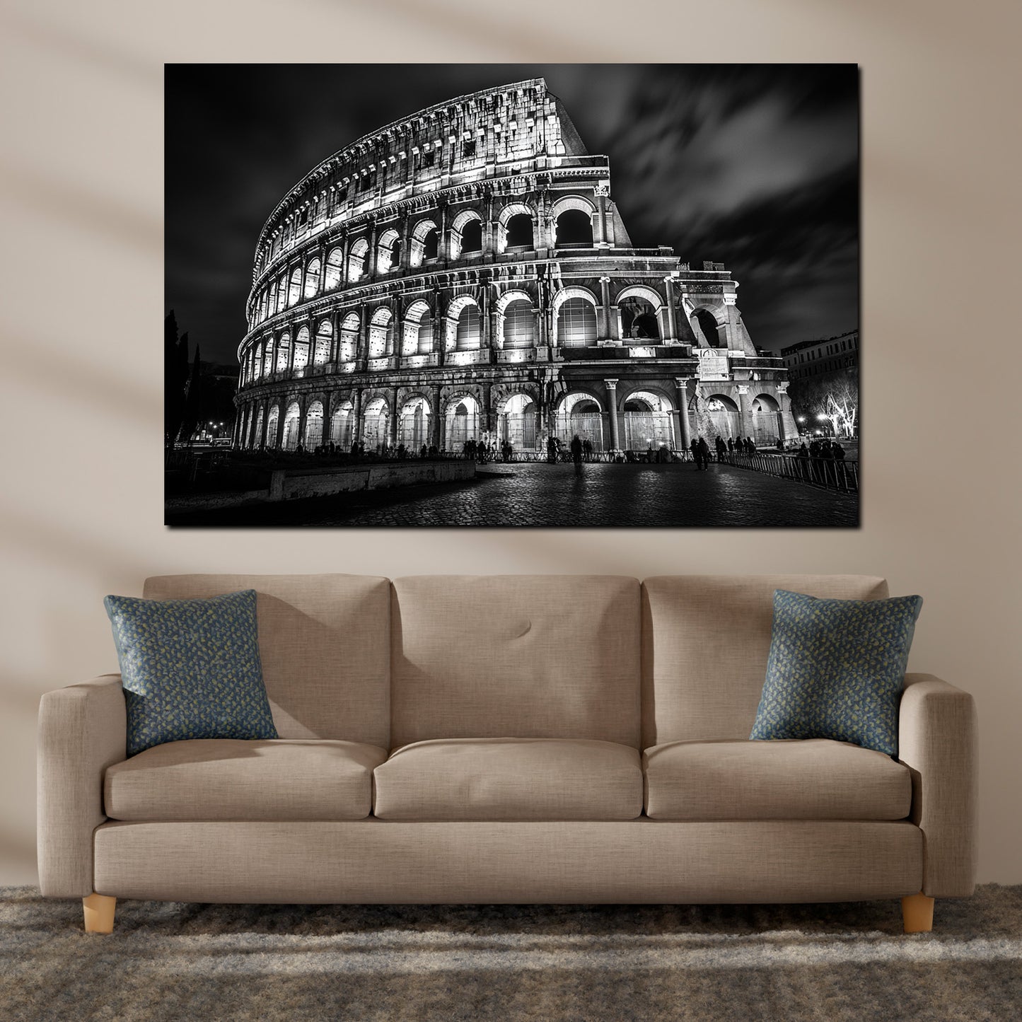 Quadro città roma colosseo architettura notturna bianco e nero storico