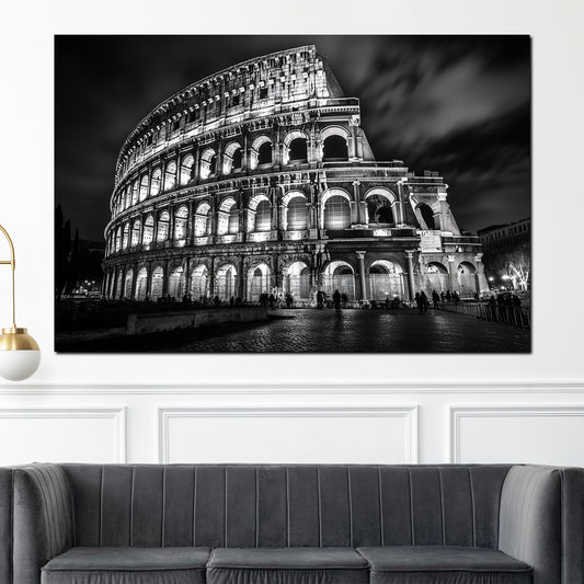 Quadro città roma colosseo architettura notturna bianco e nero storico