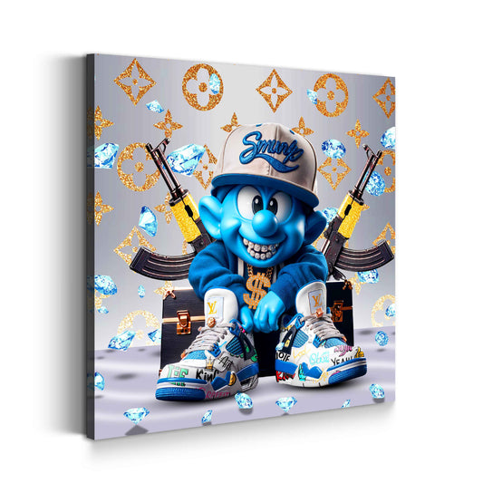 Quadro comic personaggio blu ricchezza lusso diamanti moderno