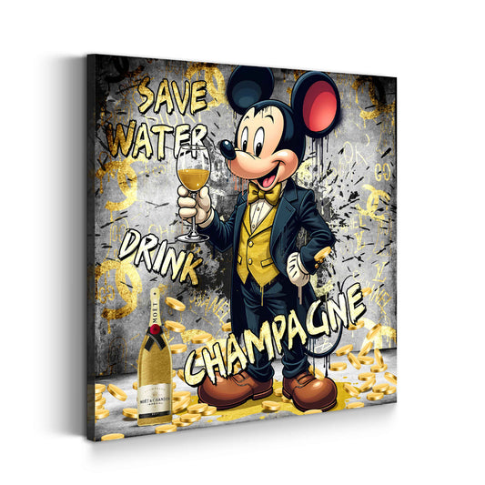 Quadro comic topo elegante con champagne soldi ricchezza moderno