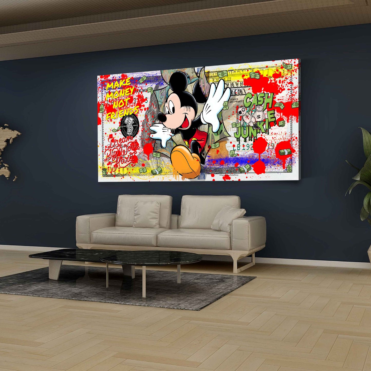 Quadro comic topolino pop art soldi motivazione successo