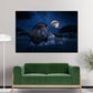 Quadro coppia di leoni romantica notte savana luna piena
