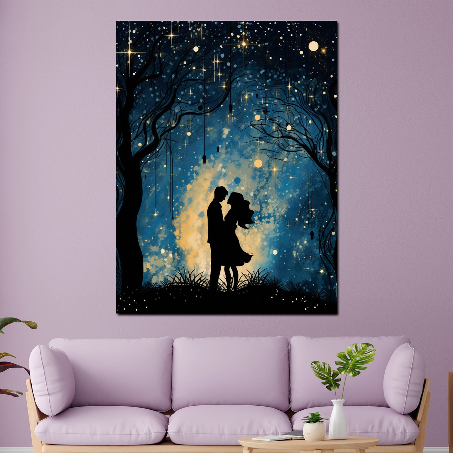 Quadro coppia innamorata notte stelle romanticismo