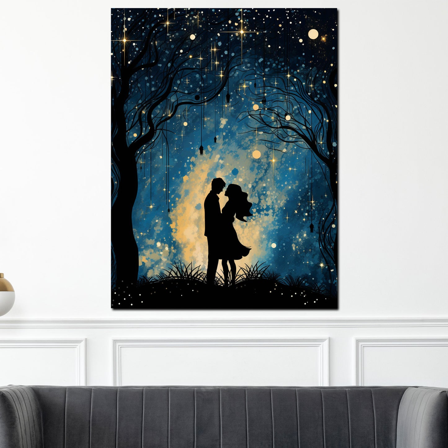 Quadro coppia innamorata notte stelle romanticismo