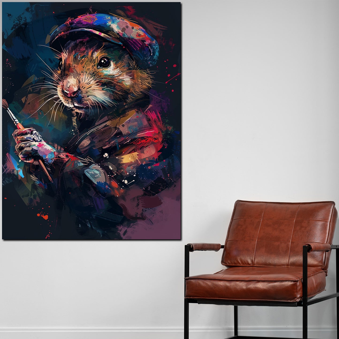 Quadro criceto pittore pop art colorato moderno