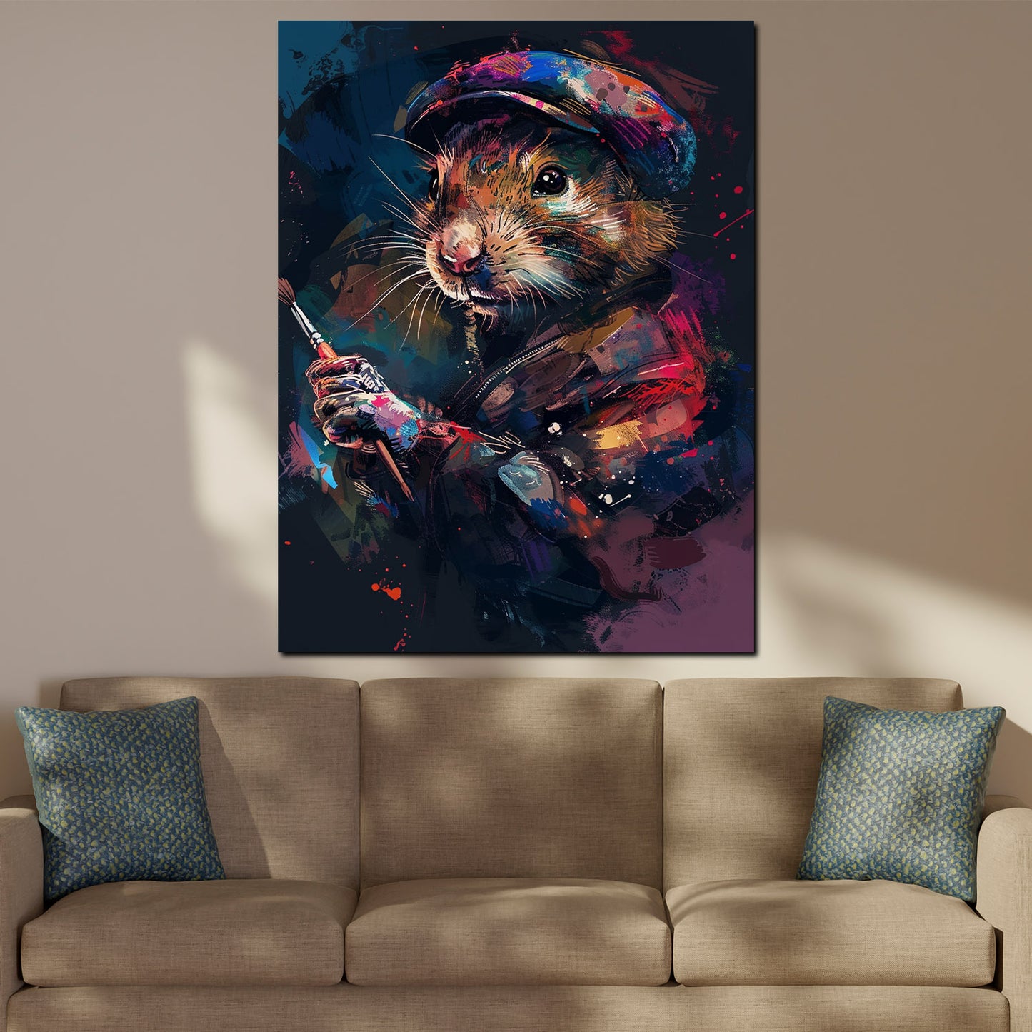 Quadro criceto pittore pop art colorato moderno