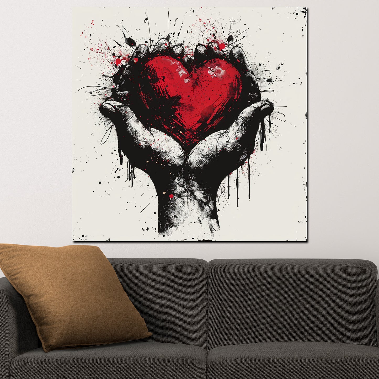Quadro cuore rosso in mani artistiche