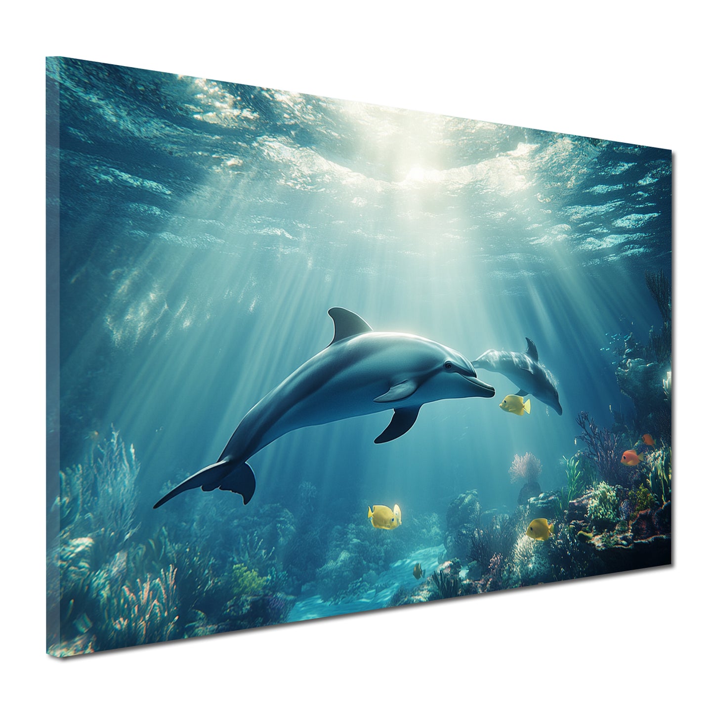 Quadro delfini oceano luce sottomarina natura serenità