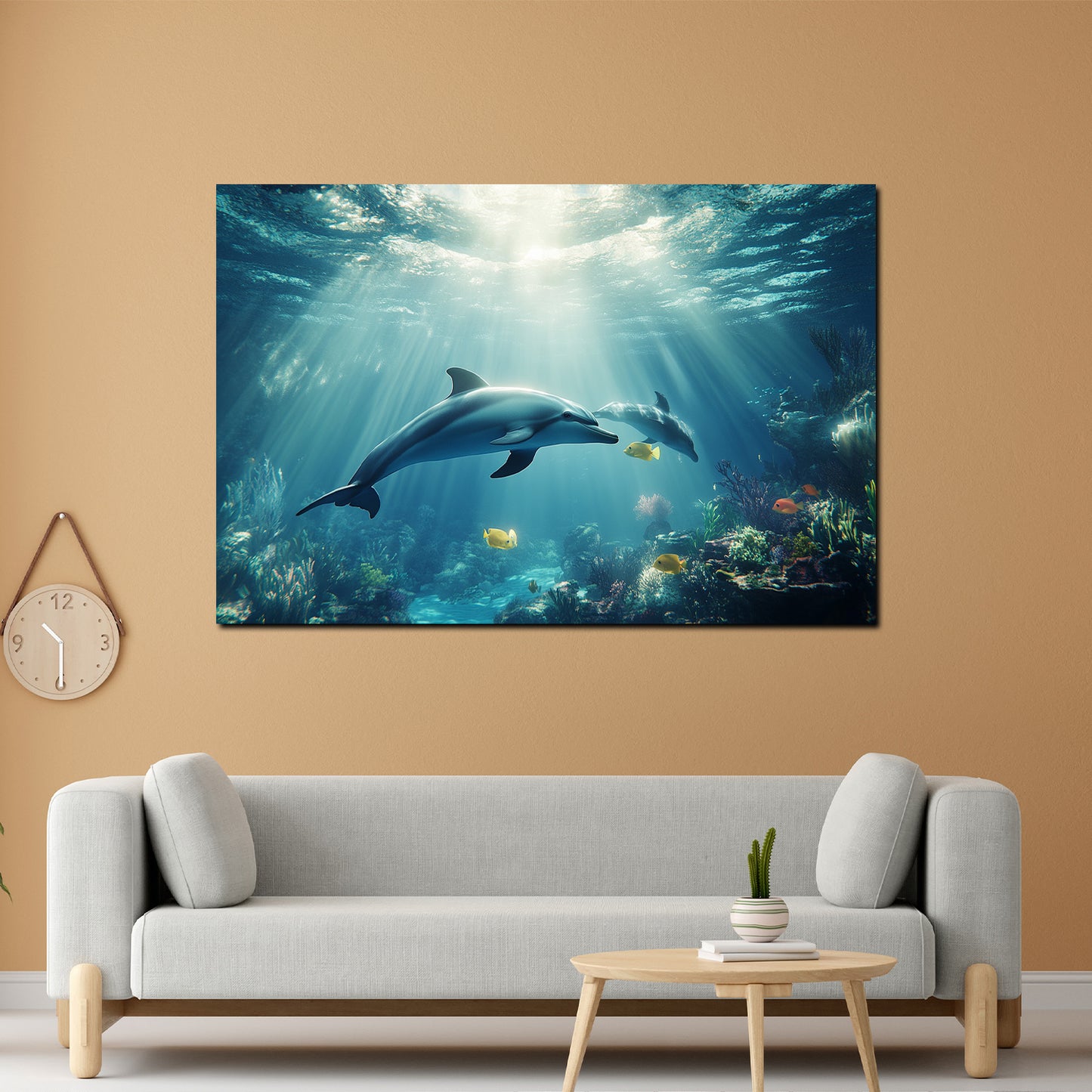 Quadro delfini oceano luce sottomarina natura serenità