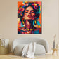 Quadro donna Pop Art fiori ritratto Frida colori intensi moderno