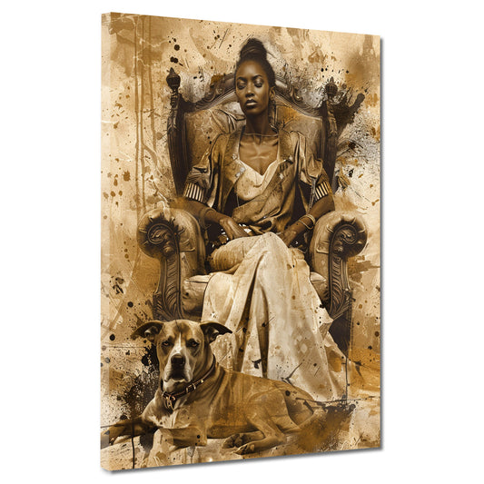 Quadro donna africana con cane stile vintage