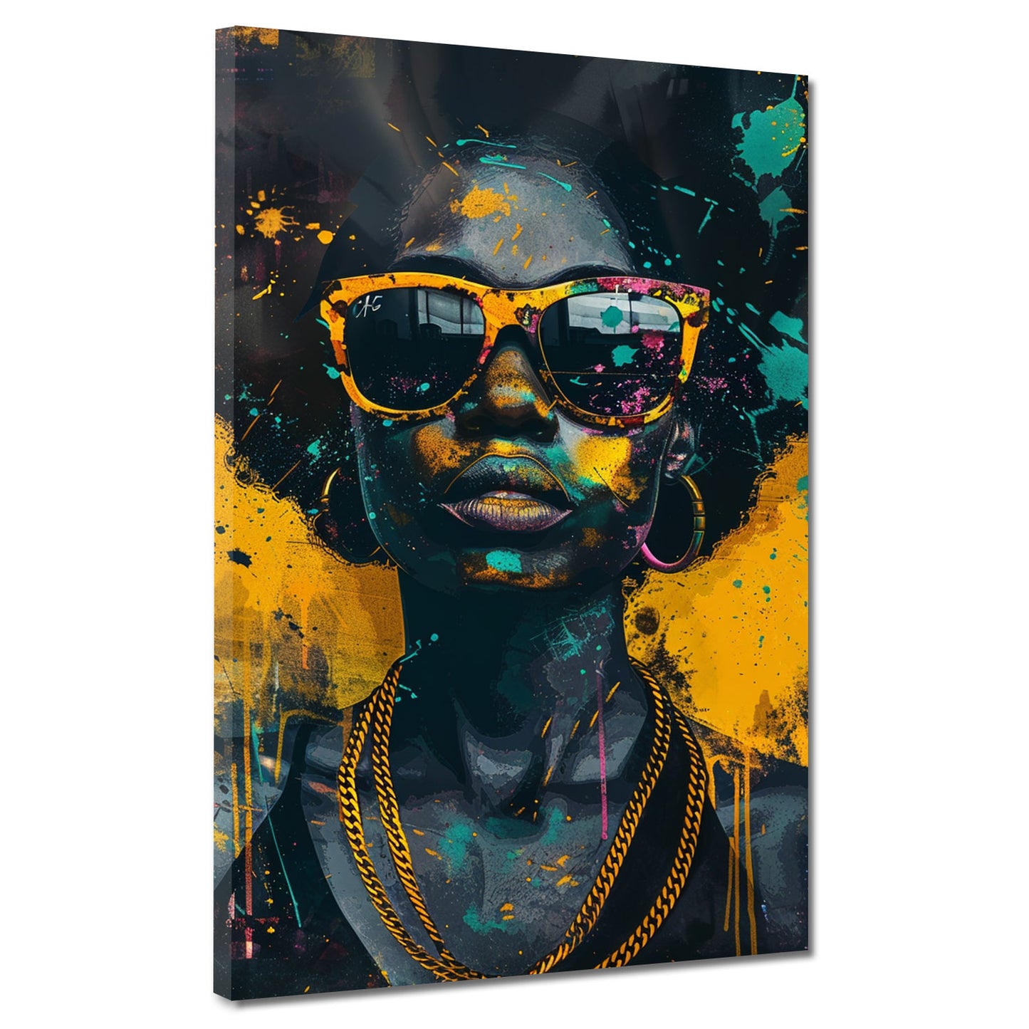 Quadro donna africana con occhiali da sole moderna e colorata