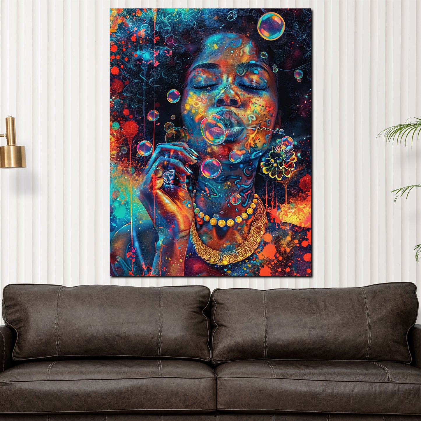 Quadro donna afroamericana bolle di sapone pop art