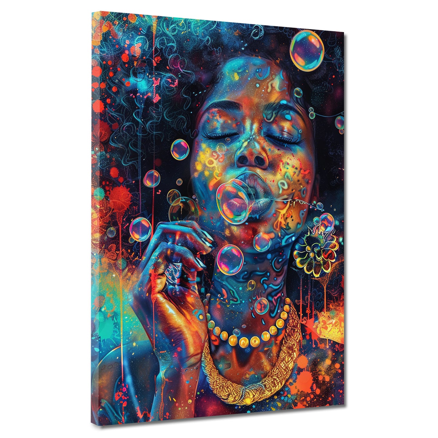Quadro donna afroamericana bolle di sapone pop art