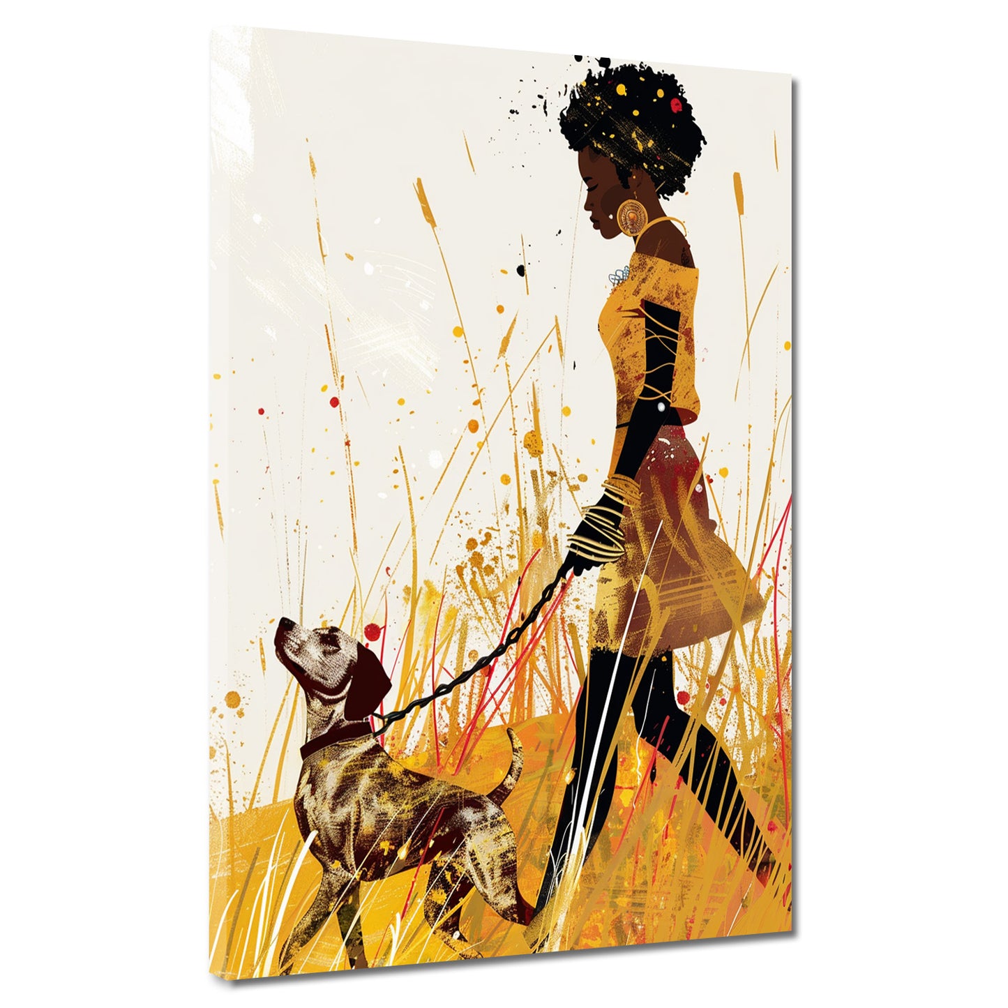Quadro donna afroamericana con cane arte moderna