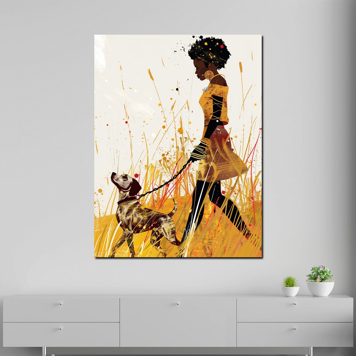 Quadro donna afroamericana con cane arte moderna