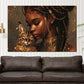 Quadro donna afroamericana con gatto arte moderna oro
