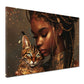 Quadro donna afroamericana con gatto arte moderna oro