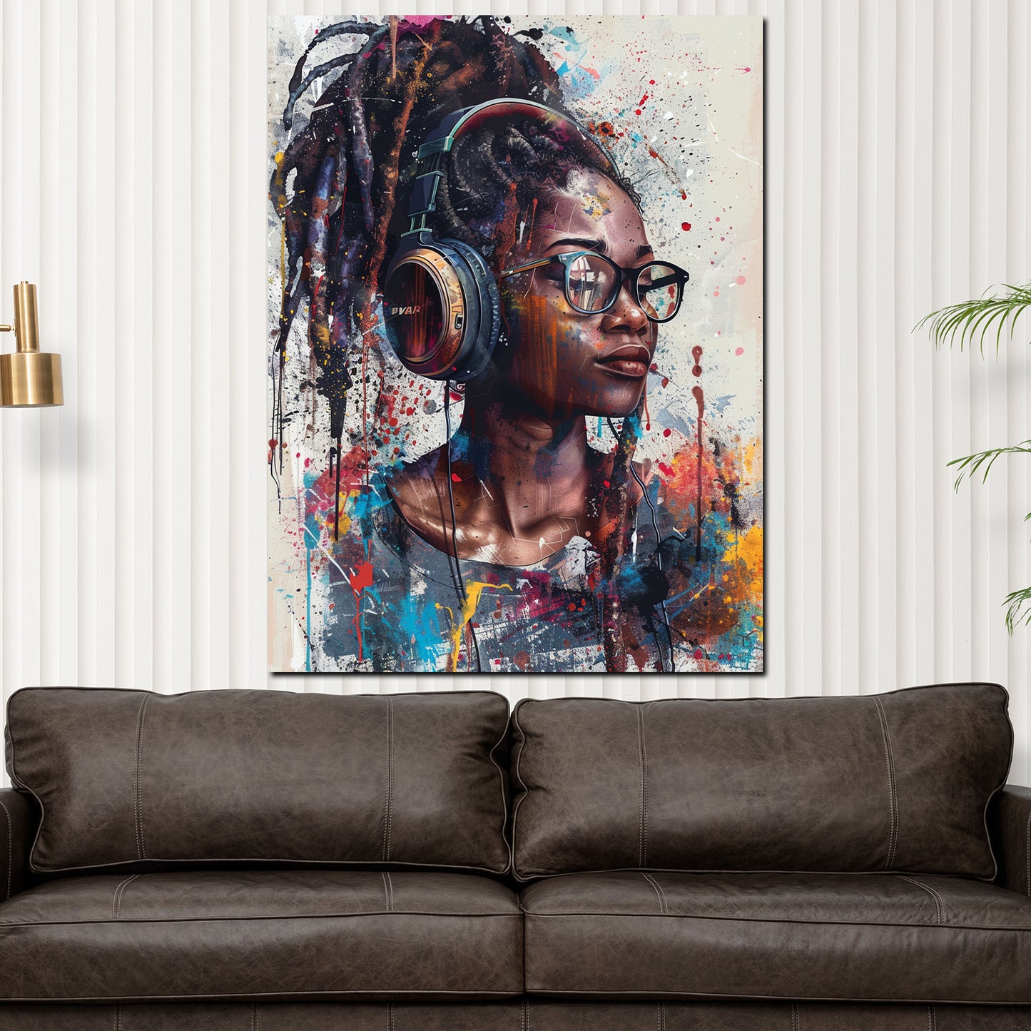 Quadro donna afroamericana cuffie arte pop moderna