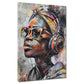 Quadro donna afroamericana cuffie pop art moderna