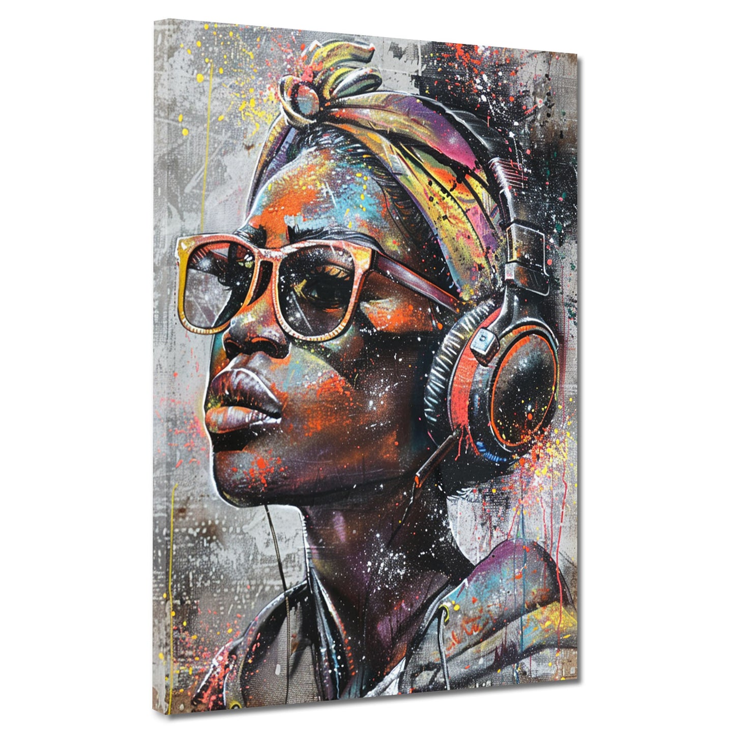 Quadro donna afroamericana cuffie pop art moderna