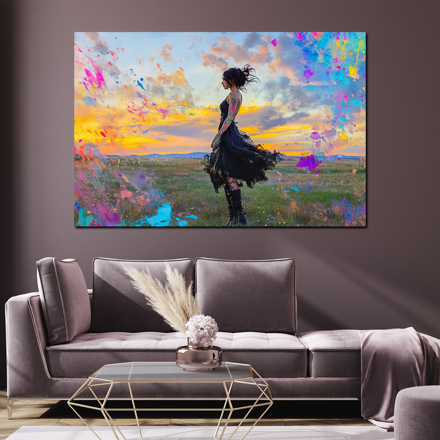 Quadro donna al tramonto pop art vivace moderno