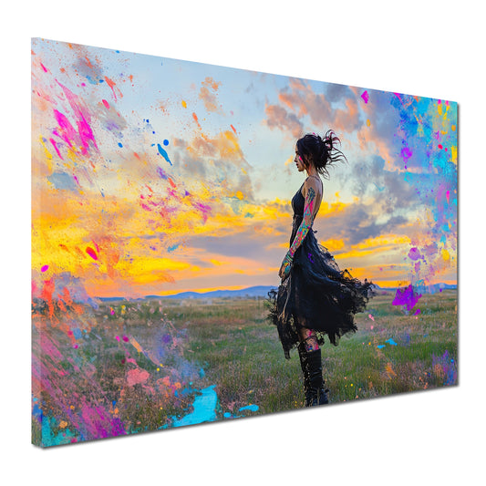 Quadro donna al tramonto pop art vivace moderno