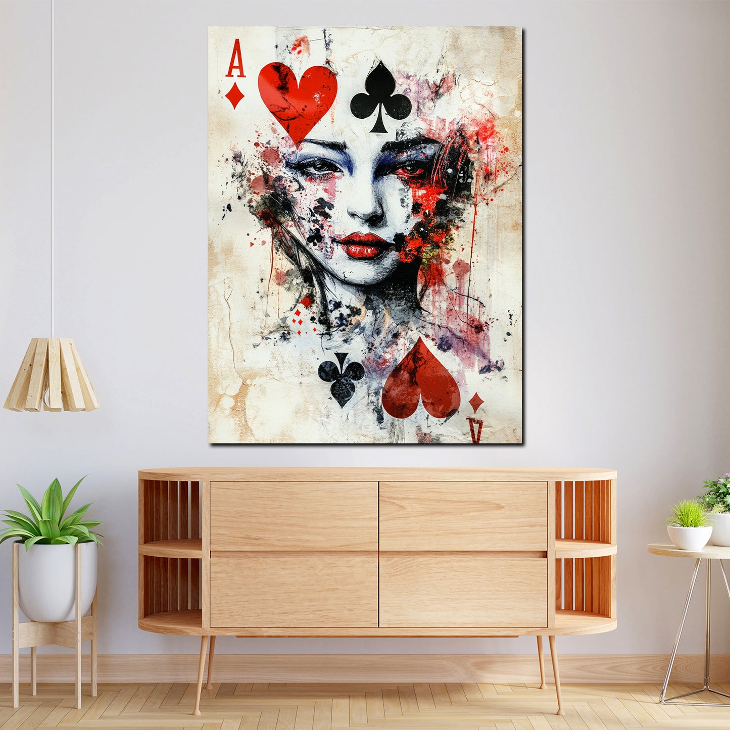 Quadro donna carta da gioco cuori fiori stile pop art moderno