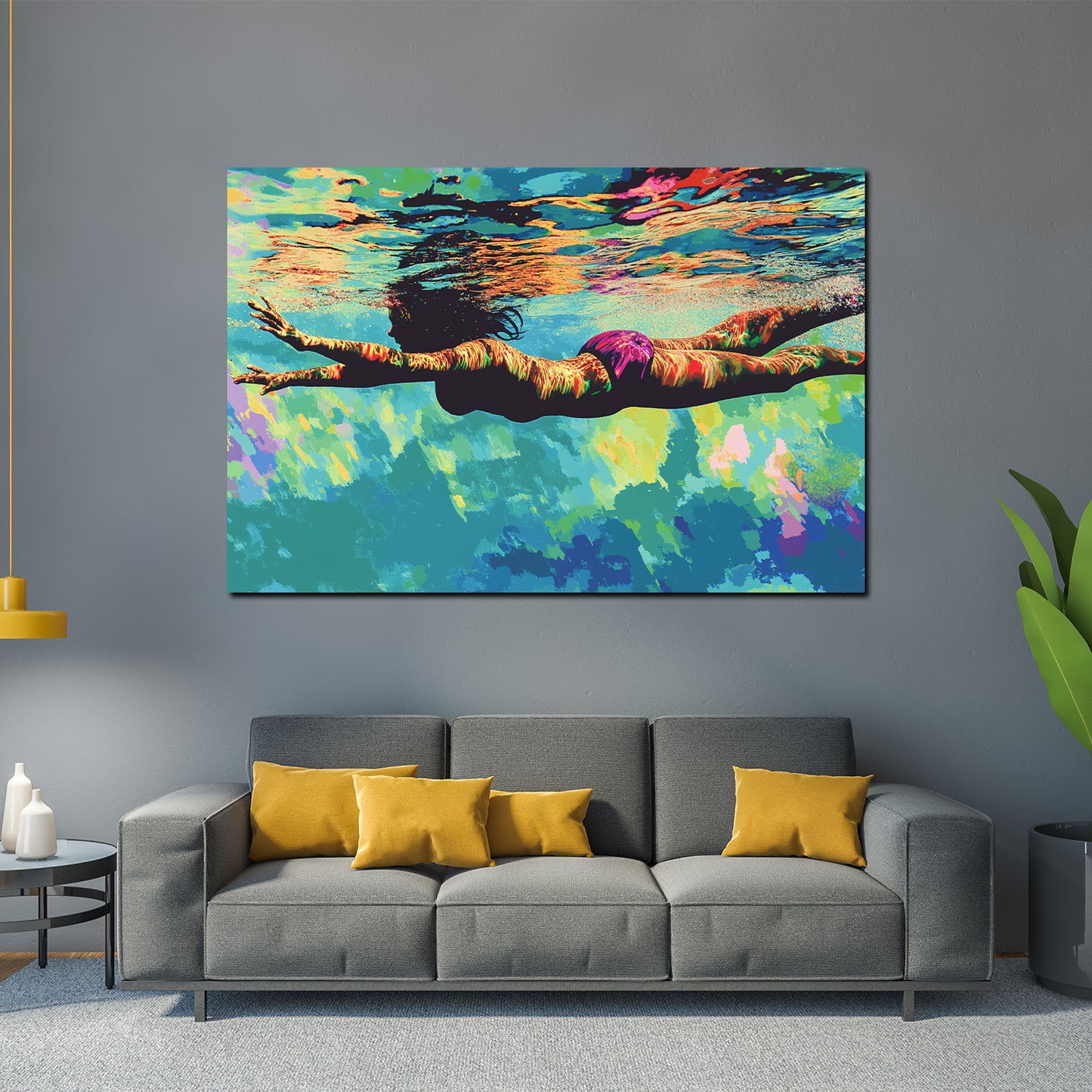 Quadro donna che nuota sott'acqua rilassante