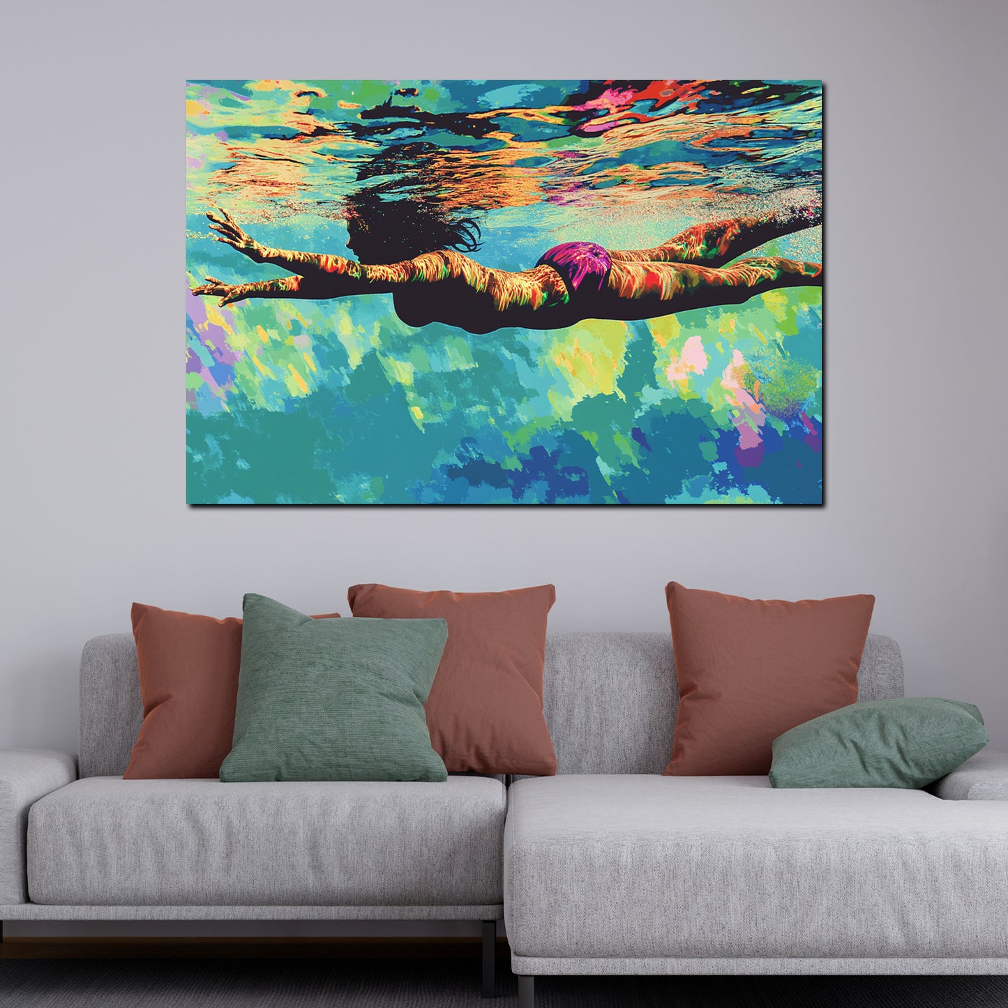 Quadro donna che nuota sott'acqua rilassante