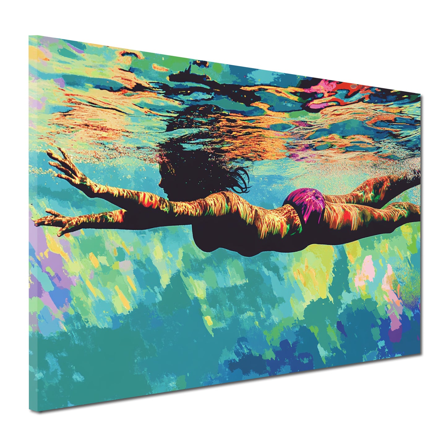Quadro donna che nuota sott'acqua rilassante